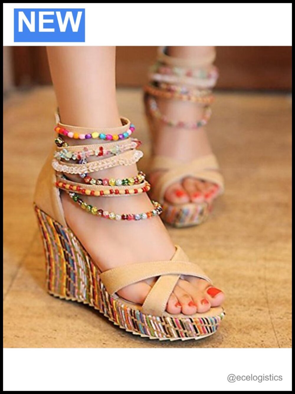 Wedge Sandals with Pearls Across Top Platform High Heels Sandals